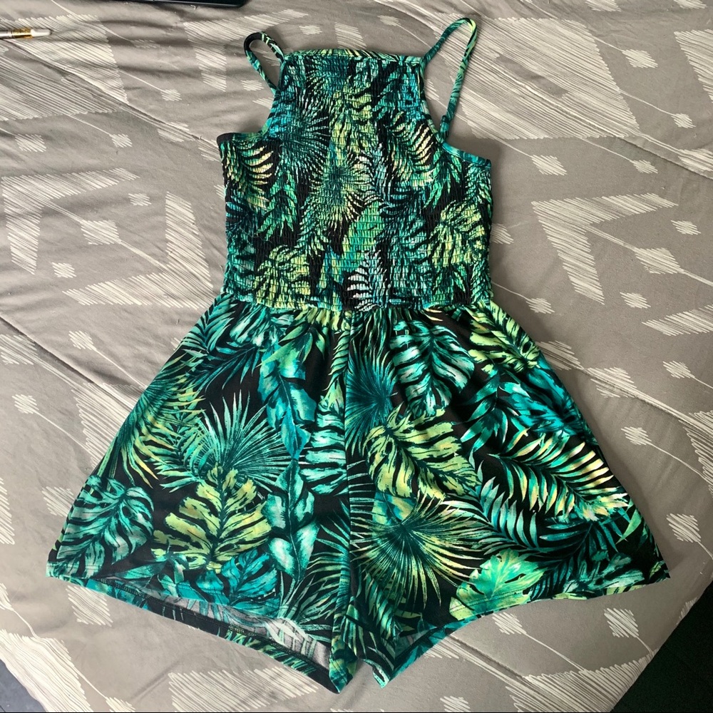 Tropical Leaf Print Romper